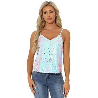 Women's Sequin Spaghetti Strap Crop Camisole Tank Tops