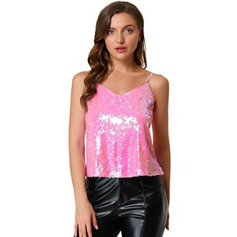 Women's Sequin Spaghetti Strap Crop Camisole Tank Tops