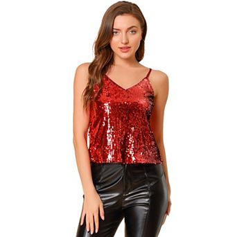 Women's Sequin Spaghetti Strap Crop Camisole Tank Tops