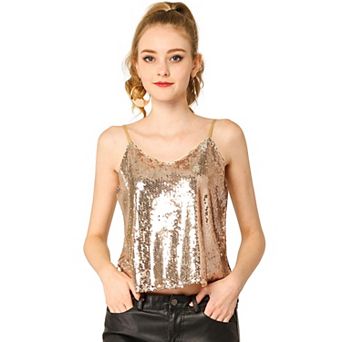 Women's Sequin Spaghetti Strap Crop Camisole Tank Tops