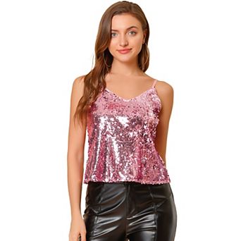 Women's Sequin Spaghetti Strap Crop Camisole Tank Tops