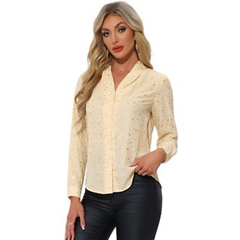 Women's Stand Collar Long Sleeve Metallic Stars Shirt