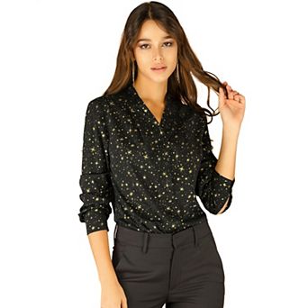 Women's Stand Collar Long Sleeve Metallic Stars Shirt