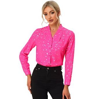 Women's Stand Collar Long Sleeve Metallic Stars Shirt