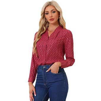 Women's Stand Collar Long Sleeve Metallic Stars Shirt