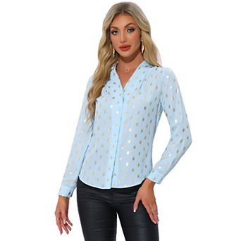 Women's Stand Collar Long Sleeve Metallic Stars Shirt