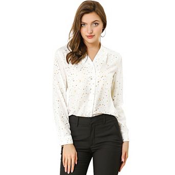 Women's Stand Collar Long Sleeve Metallic Stars Shirt