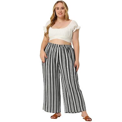 Women's Plus Size Elastic Waist Boho Wide Leg Loose Fit Pants