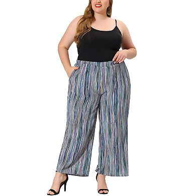 Women's Plus Size Elastic Waist Boho Wide Leg Loose Fit Pants