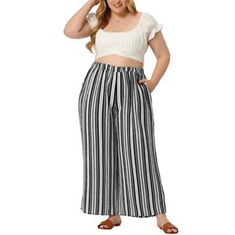 Women's Plus Size Elastic Waist Boho Wide Leg Loose Fit Pants