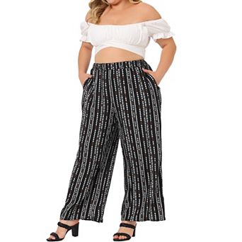 Women's Plus Size Elastic Waist Boho Wide Leg Loose Fit Pants
