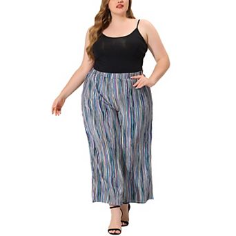 Women's Plus Size Elastic Waist Boho Wide Leg Loose Fit Pants