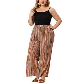 Women's Plus Size Elastic Waist Boho Wide Leg Loose Fit Pants