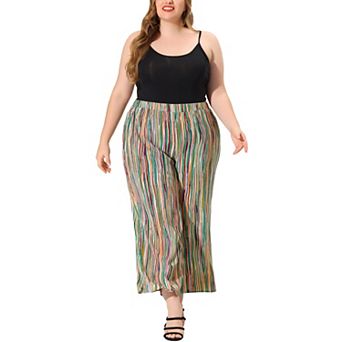 Women's Plus Size Elastic Waist Boho Wide Leg Loose Fit Pants