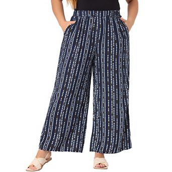 Women's Plus Size Elastic Waist Boho Wide Leg Loose Fit Pants