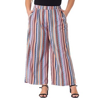 Women's Plus Size Elastic Waist Boho Wide Leg Loose Fit Pants