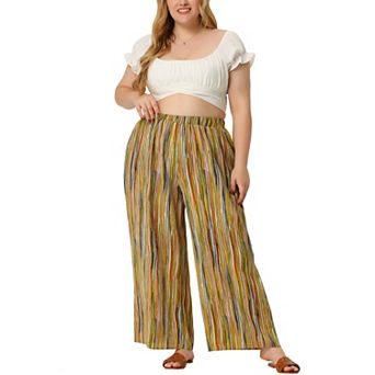 Women's Plus Size Elastic Waist Boho Wide Leg Loose Fit Pants