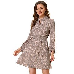 Allegra K Women's Floral Print Square Neck Smock Waist Puff Sleeve Short  Dress