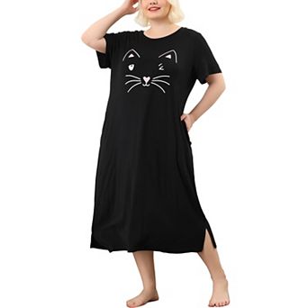 Women's Plus Size Nightgowns Cute Cat Pajama Soft Nightshirt Family Sleepdress with Pockets