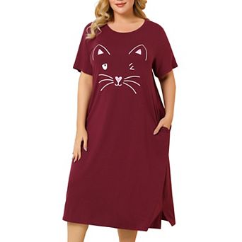 Women's Plus Size Nightgowns Cute Cat Pajama Soft Nightshirt Family Sleepdress with Pockets