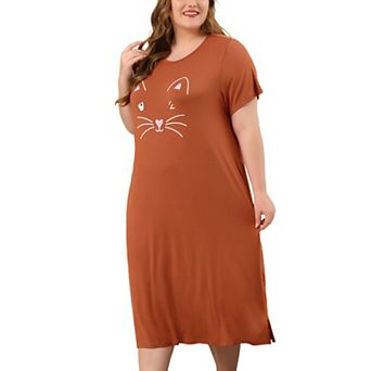 Women's Plus Size Nightgowns Cute Cat Pajama Soft Nightshirt Family Sleepdress with Pockets
