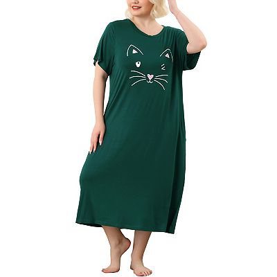Women's Plus Size Nightgowns Cute Cat Pajama Soft Nightshirt