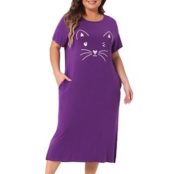 Women's Plus Size Nightgowns Cute Cat Pajama Soft Nightshirt Family Sleepdress with Pockets