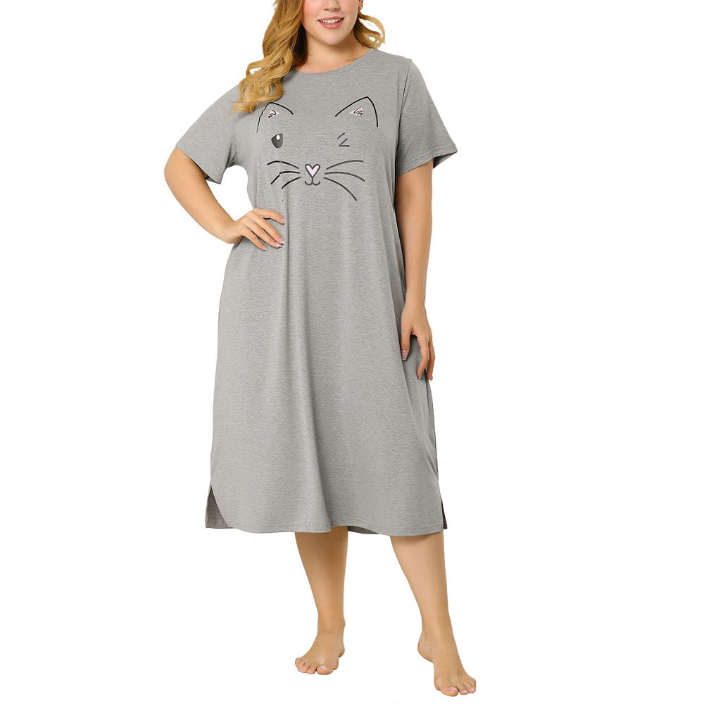 Women's Plus Size Nightgowns Cute Cat Pajama Soft Nightshirt Family ...
