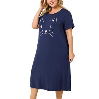 Women's Plus Size Nightgowns Cute Cat Pajama Soft Nightshirt Family Sleepdress with Pockets