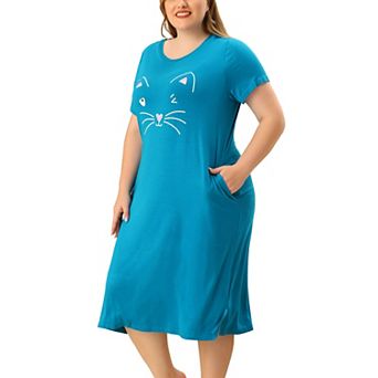 Women's Plus Size Nightgowns Cute Cat Pajama Soft Nightshirt Family Sleepdress with Pockets