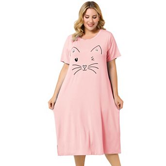 Women's Plus Size Nightgowns Cute Cat Pajama Soft Nightshirt Family Sleepdress with Pockets