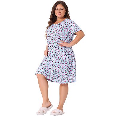 Women's Plus Nightgown Stretch Pattern Short Sleeve Round Neck Sleepwear