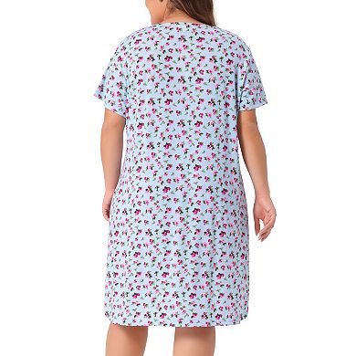 Women's Plus Nightgown Stretch Pattern Short Sleeve Round Neck Sleepwear