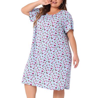 Women's Plus Nightgown Stretch Pattern Short Sleeve Round Neck Sleepwear