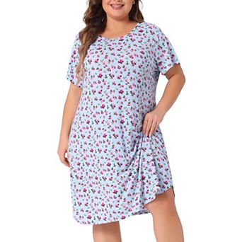 Women's Plus Nightgown Stretch Pattern Short Sleeve Round Neck Sleepwear