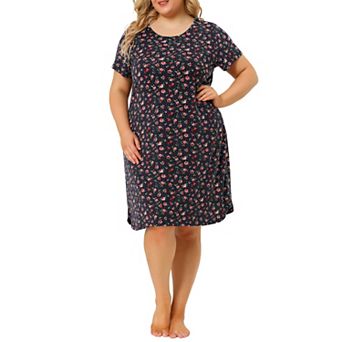 Women's Plus Nightgown Stretch Pattern Short Sleeve Round Neck Sleepwear