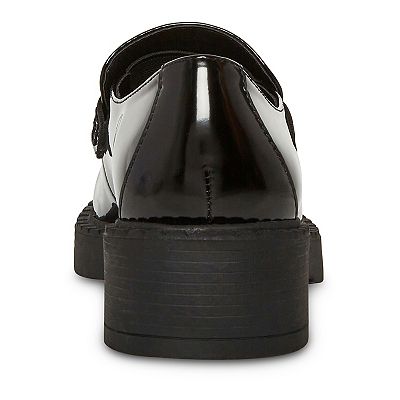 Madden Girl Ambrosse Black Black Chunky Loafer SZ 8. Glossy, 1.75 Block Heel madden-girl-ambrosee-womens-  main image 2