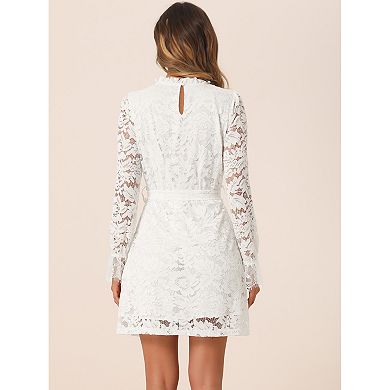 Women's Ruffle Crew Neck Long Sleeves Floral Lace Casual Mini Dress