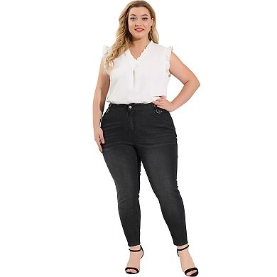 Women's Plus Solid Jean High Waist Work Denim Skinny Jeans