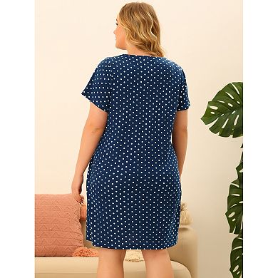 Women's Plus Size Nightgown Polka Dots Lace V Neck Sleepwear Nightdress