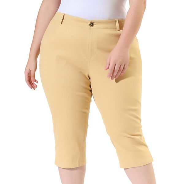 Women's Plus Size Zipper Side Slit Elastic Back Capri Pant