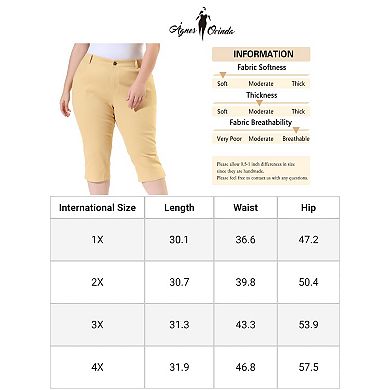 Women's Plus Size Zipper Side Slit Elastic Back Capri Pant