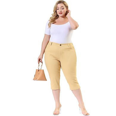 Women's Plus Size Zipper Side Slit Elastic Back Capri Pant