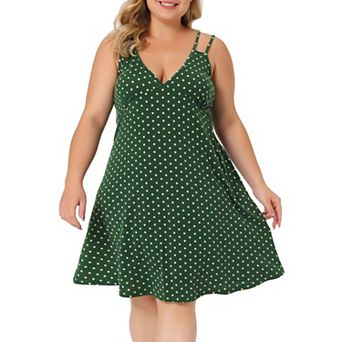 Plus Size Sleep Dress for Women Cami Deep V Knit Polka Dots Nightgown Lingerie