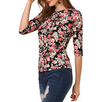 Women's Elbow Sleeves Round Neck Casual Printed T-Shirt