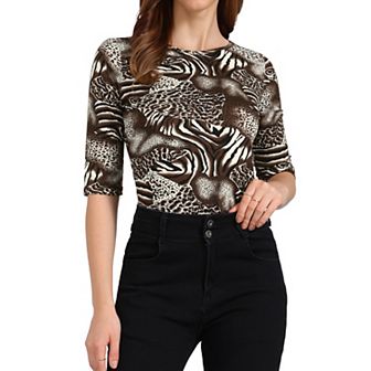 Women's Elbow Sleeves Round Neck Casual Printed T-Shirt