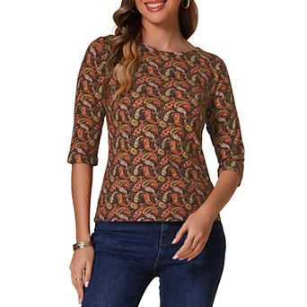 Women's Elbow Sleeves Round Neck Casual Printed T-shirt