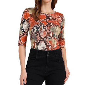 Women's Elbow Sleeves Round Neck Casual Printed T-shirt