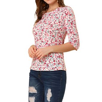 Women's Elbow Sleeves Round Neck Casual Printed T-Shirt