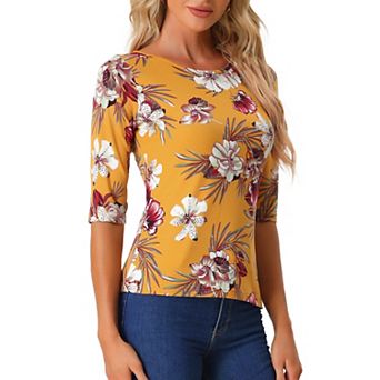 Women's Elbow Sleeves Round Neck Casual Printed T-Shirt